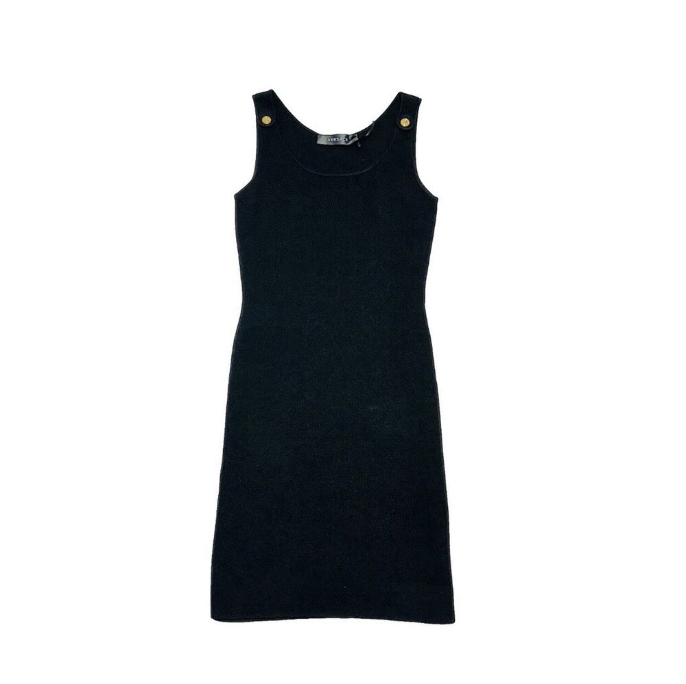 NWT Versace Medusa Button Ribbed Knit Black Mini Dress IT 44 US 8 $1,500